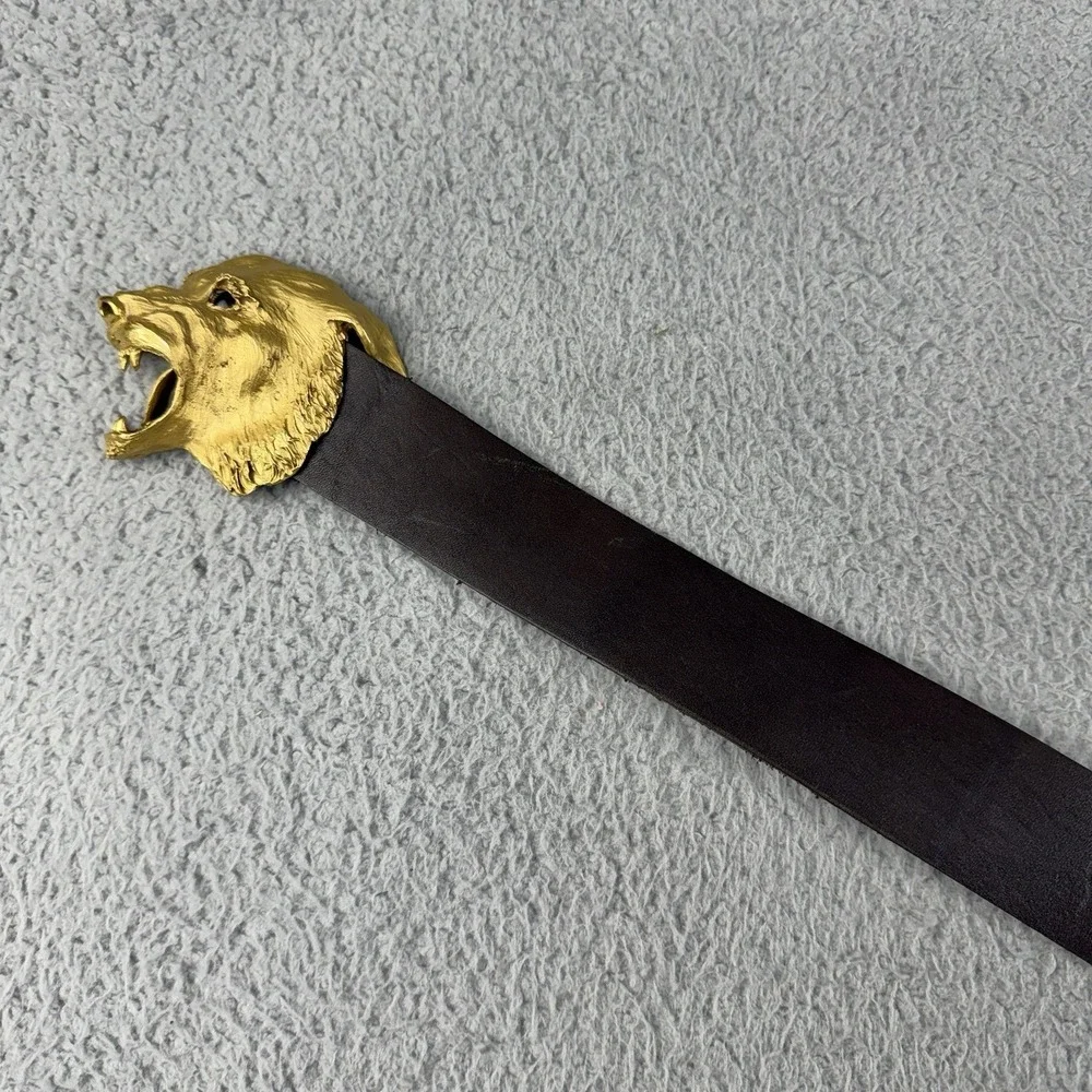 Vtg Christopher Ross Belt Buckle Snarling Angry Dog Wolf 1976 Gold Plate Metal